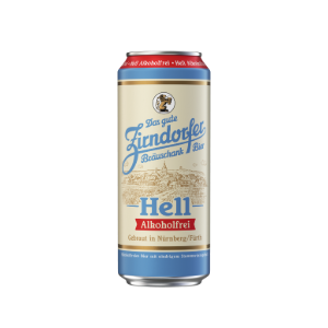 Betaute Bierdose von Zirndorfer Hell Alkoholfrei, mit Illustration der Stadt Zirndorfer.