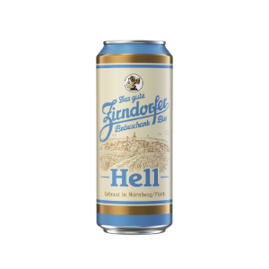 Betaute Bierdose von Zirndorfer Hell, mit Illustration der Stadt Zirndorfer.