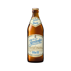 Betaute Bierflasche von Zirndorfer Hell. Auf dem Etikett eine Illustration der Stadt Zirndorfer.