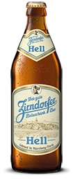 Betaute Bierflasche von Zirndorfer Hell. Auf dem Etikett eine Illustration der Stadt Zirndorfer.