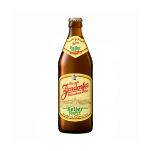 Betaute Bierflasche von Zirndorfer Kellerradler. Auf dem Etikett eine Illustration der Stadt Zirndorfer.