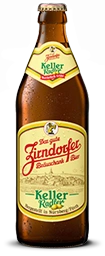 Betaute Bierflasche von Zirndorfer Kellerradler. Auf dem Etikett eine Illustration der Stadt Zirndorfer.